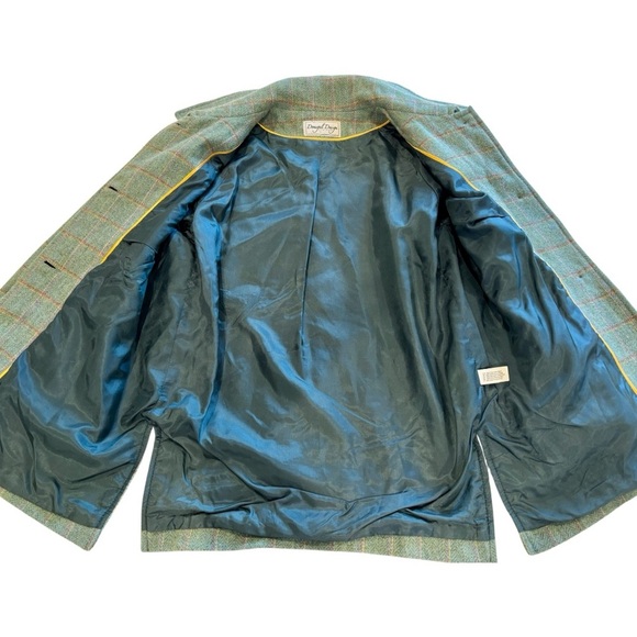 Donegal Design Ireland Irish 100% Wool Green Blue Plaid Pea Coat Jacket Small - Picture 4 of 9